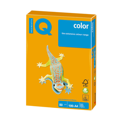 Бумага цветная IQ color, А4, 80 г/м2, 100 л., тренд, старое золото, AG10
