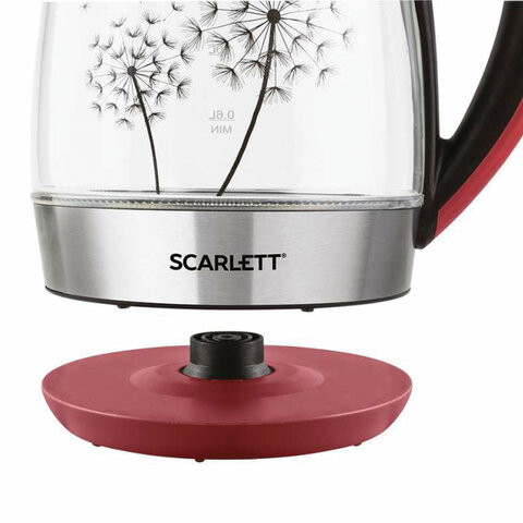 Чайник SCARLETT SC-EK27G49, 1,8 л, 2200 Вт, закрытый нагревательный элемент, стекло, красный