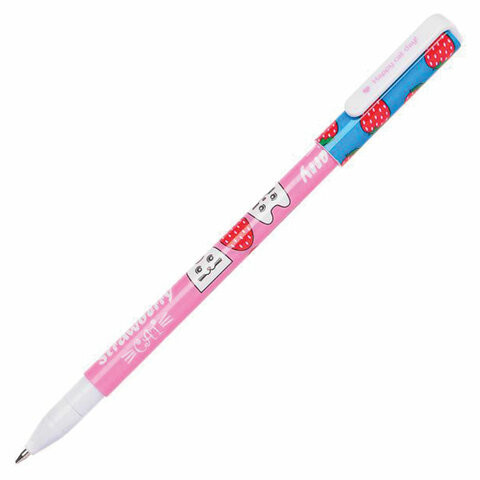 Ручка шариковая CENTRUM "Happy Cat. Strawberry", СИНЯЯ, корпус с печатью, узел 0,7 мм, 83995