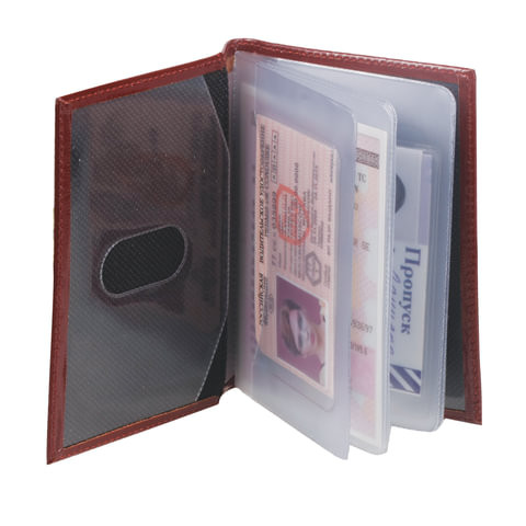 Бумажник водителя BEFLER "Classic", натуральная кожа, тиснение, 6 пластиковых карманов, коньяк, BV.25.-1