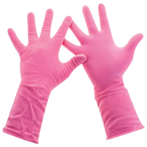 Перчатки хозяйственные латексные, хлопчатобумажное напыление, размер M (средний), розовые, PACLAN "Practi Comfort", 407271