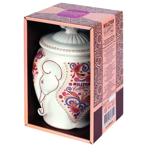 Чай HILLTOP "Подарок Цейлона", черный листовой, 100 г, керамическая чайница "СЛОН", F014