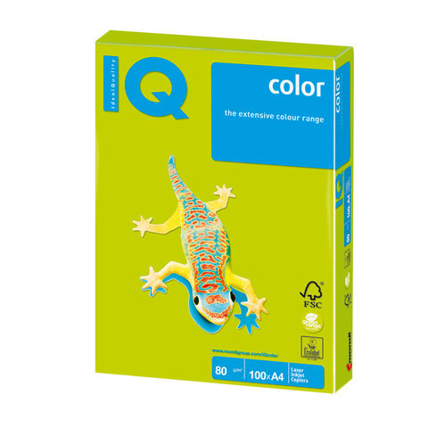 Бумага цветная IQ color, А4, 80 г/м2, 100 л., неон, зеленая, NEOGN