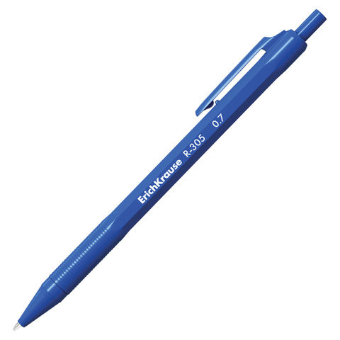 Ручка шариковая автоматическая ERICH KRAUSE "R-305", СИНЯЯ, корпус синий, узел 0,7 мм, линия письма 0,35 мм, 39055