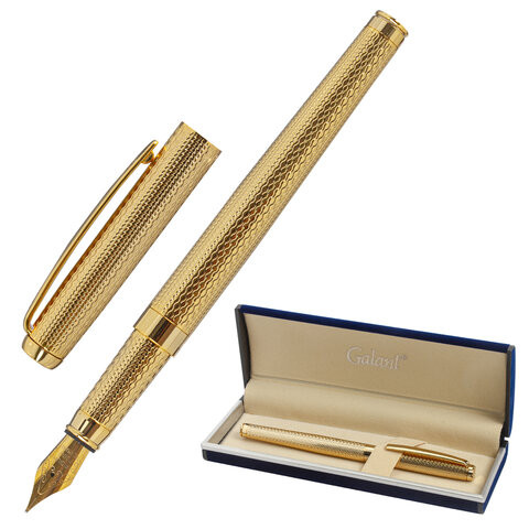 Ручка подарочная перьевая GALANT "VERSUS2, корпус золотистый, детали золотистые, узел 0,8 мм, синяя, 143528