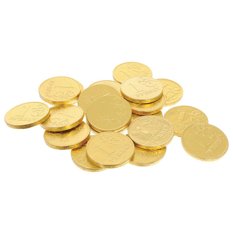 Шоколадные монеты МОНЕТНЫЙ ДВОР "Рубль", 300 г (50 шт. по 6 г), в пластиковой банке, 25