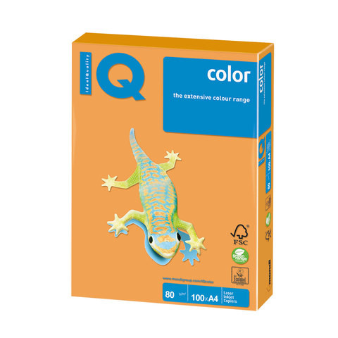 Бумага цветная IQ color, А4, 80 г/м2, 100 л., неон, оранжевая, NEOOR
