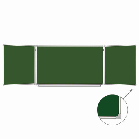 Доска для мела магнитная 3-х элементная (100х150/300 см), 5 рабочих поверхностей, зеленая, BRAUBERG, 231707