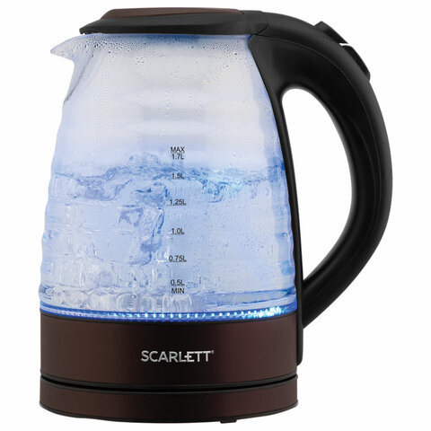 Чайник SCARLETT SC-EK27G97, 1,7 л, 2200 Вт, закрытый нагревательный элемент, стекло, коричневый