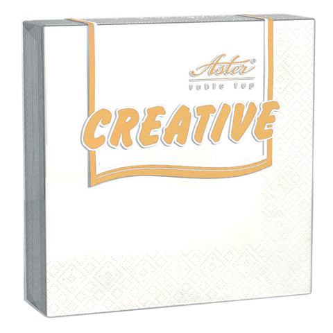 Салфетки бумажные, 20 шт., 24х24 см, 3-х слойные, ASTER "Creative", белые, 100% целлюлоза, арт. 00998/15