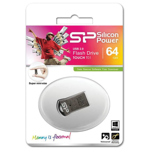Флеш-диск 64 GB, SILICON POWER Touch T01, USB 2.0, металлический корпус, черный, SP64GBUF2T01V3K