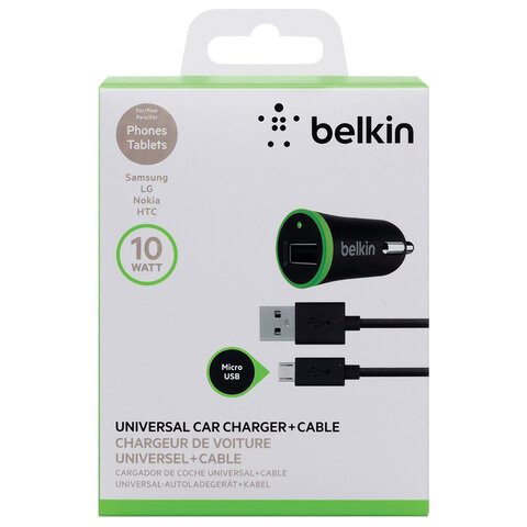 Зарядное устройство автомобильное BELKIN Universal, кабель Type-C 1.8 м, выходной ток 2.1 A, черное, F7U002bt06-BLK