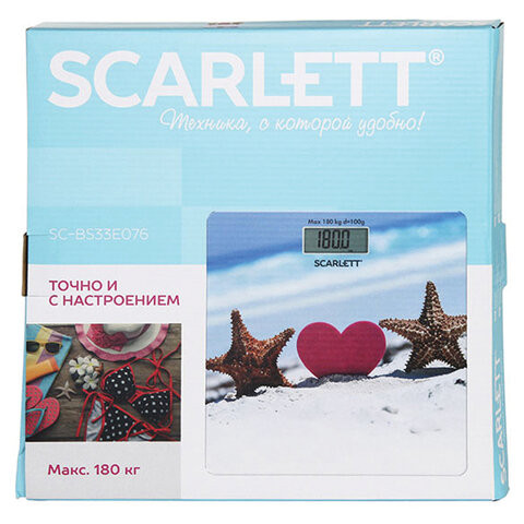 Весы напольные SCARLETT SC-BS33E076, электронные, вес до 180 кг, квадрат, стекло, с рисунком