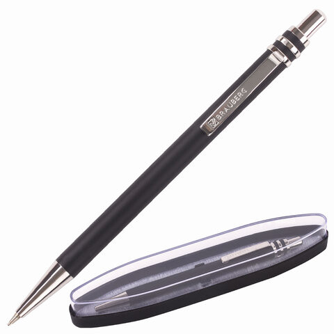 Ручка бизнес-класса шариковая BRAUBERG Trillo, СИНЯЯ, корпус черный с хромированными деталями, линия 0,5мм, 143479