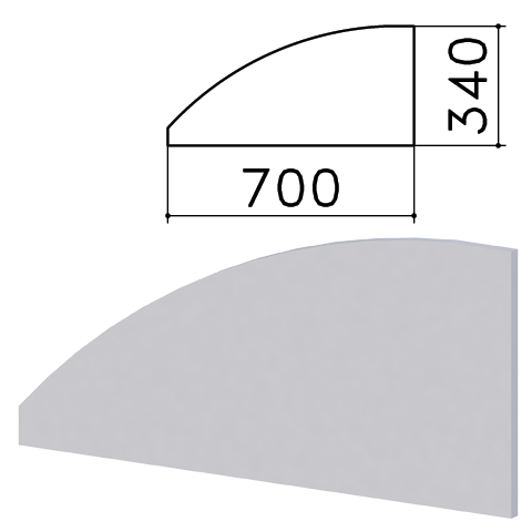 Экран-перегородка "Монолит", 700х16х340 мм, БЕЗ ФУРНИТУРЫ (код 640237), серый, ЭМ23.11