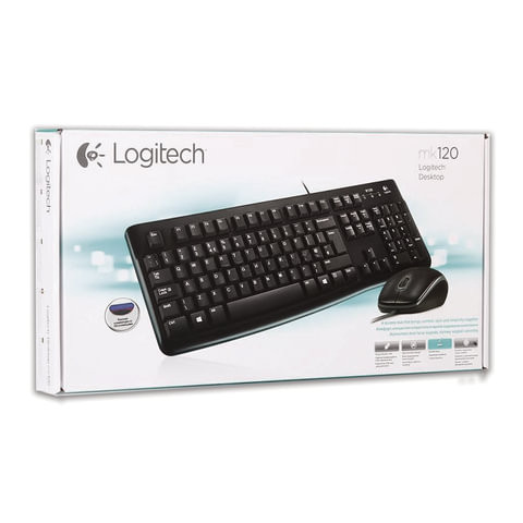Набор проводной LOGITECH Desktop MK120, USB, клавиатура, мышь 2 кнопки+1 колесо-кнопка, 1000 dpi, черный, 920-002561