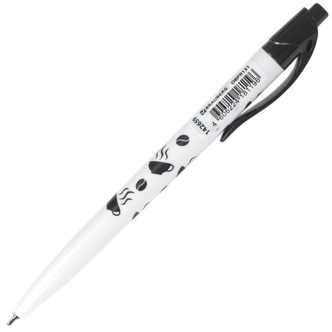 Ручка шариковая масляная автоматическая BRAUBERG BLACK&WHITE "Coffee", СИНЯЯ, узел 0,7 мм, линия письма 0,35 мм, 142659