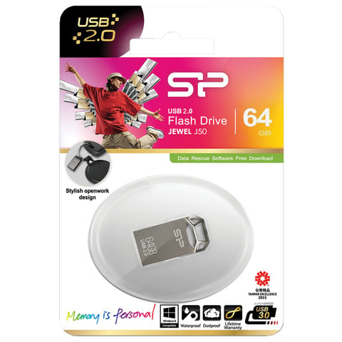 Флеш-диск 64 GB, SILICON POWER Touch T50, USB 2.0, металлический корпус, серебристый, SP64GBUF2T50V1C