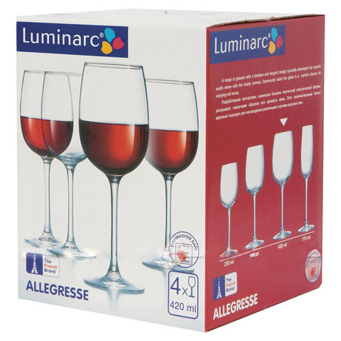 Набор бокалов для вина, 4 штуки, объем 420 мл, стекло, "Allegress", LUMINARC, J8166
