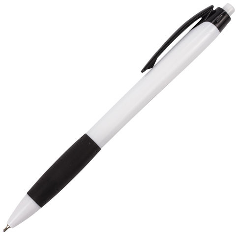 Ручка шариковая масляная автоматическая с грипом BRAUBERG BLACK&WHITE "Blank", СИНЯЯ, узел 0,7 мм, линия письма 0,35 мм, 142660