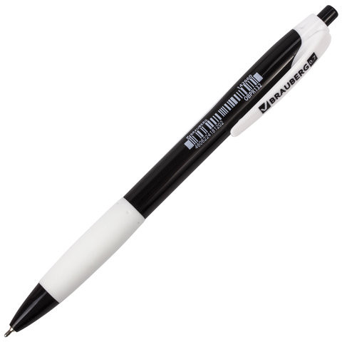 Ручка шариковая масляная автоматическая с грипом BRAUBERG BLACK&WHITE "Blank", СИНЯЯ, узел 0,7 мм, линия письма 0,35 мм, 142660