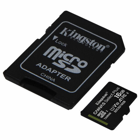 Карта памяти microSDHC 16 GB KINGSTON Canvas Select Plus, UHS-I U1, 100 Мб/с (class 10), адаптер, SDCS2/16GB
