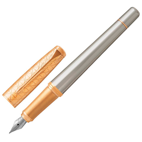 Ручка перьевая PARKER "Urban Premium Aureate Powder GT", корпус серебристый, позолоченные детали, синяя, 1931571
