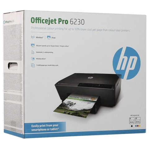 Принтер струйный HP Officejet Pro 6230, А4, 600х1200, 18 страниц/мин, 15000 страниц/месяц, ДУПЛЕКС, Wi-Fi, сетевая карта, E3E03A