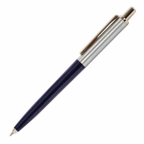 Ручка бизнес-класса шариковая BRAUBERG Soprano, СИНЯЯ, корпус серебристый с черным, линия письма 0,5 мм, 143484