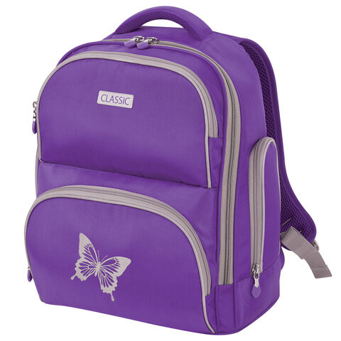 Рюкзак BRAUBERG CLASSIC, легкий каркас, премиум материал, "Butterfly", фиолетовый, 37х32х21 см, 228830