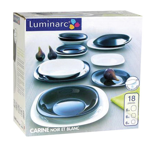 Набор посуды столовый, 18 предметов, черное и белое стекло, "Carine Mix", LUMINARC, N1489
