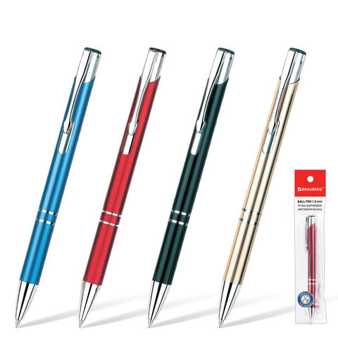 Ручка бизнес-класса шариковая BRAUBERG "Win", корпус ассорти, узел 1 мм, линия письма 0,7 мм, синяя, 141434