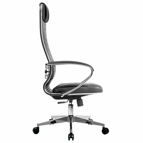 Кресло офисное МЕТТА "К-6" хром, кожа, сиденье и спинка мягкие, черное