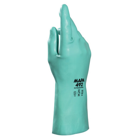 Перчатки нитриловые MAPA Ultranitril 492, хлопчатобумажное напыление, размер 7 (S), зеленые