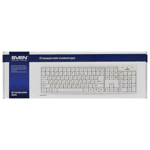 Клавиатура проводная SVEN Standard 303, USB, 104 клавиши, белая, SV-03100303UW