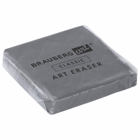 Ластик-клячка BRAUBERG ART "CLASSIC" 40х36х10 мм, супермягкий, серый, натуральный каучук, 228064