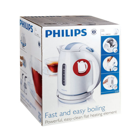 Чайник PHILIPS HD4646/40, 1,5 л, 2400 Вт, закрытый нагревательный элемент, пластик, белый с красным