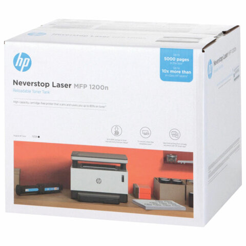 МФУ лазерное HP Neverstop Laser 1200n "3 в 1", А4, 20 страниц/мин, 20000 страниц/месяц, сетевая карта, СНПТ, 5HG87A