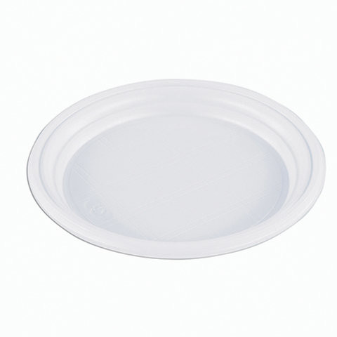 Одноразовые тарелки плоские, КОМПЛЕКТ 100 шт, пластиковые, d=165 мм, "ЭКОНОМ", белые, полистирол (ПС), холодное/горяч, СТИРОЛПЛАСТ