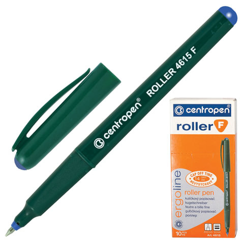 Ручка-роллер CENTROPEN, СИНЯЯ, трехгранная, корпус зеленый, узел 0,5 мм, линия письма 0,3 мм, 4615/1C