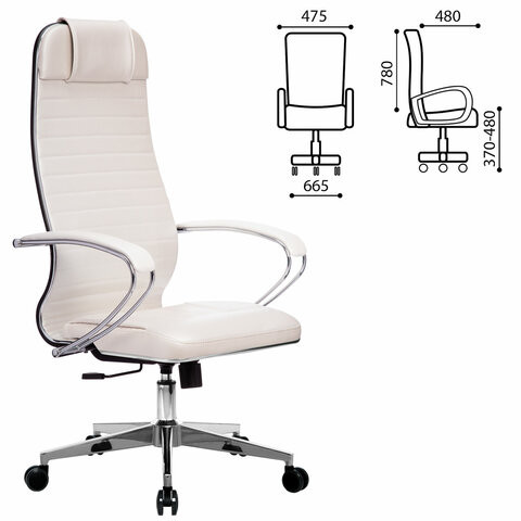 Кресло офисное МЕТТА "К-6" хром, кожа, сиденье и спинка мягкие, белое