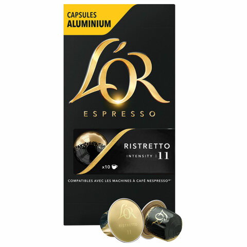 Кофе в алюминиевых капсулах L'OR "Espresso Ristretto" для кофемашин Nespresso, 10 шт. х 52 г, 4028609