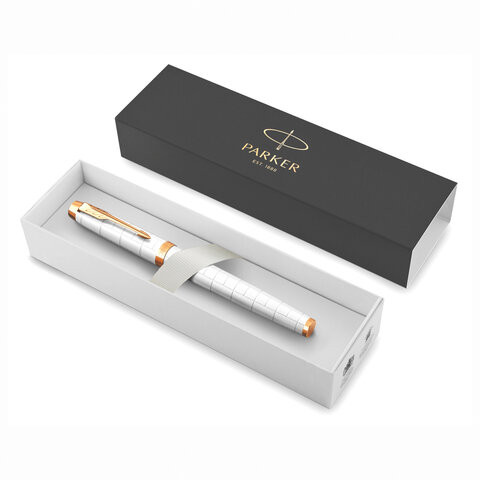 Ручка-роллер PARKER "IM Premium Pearl GT", корпус жемчужный лак, позолоченные детали, черная, 2143646