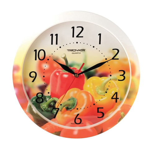 Часы настенные TROYKA 11000022, круг, с рисунком "Болгарский перец", рамка в цвет корпуса, 29x29x3,5 см