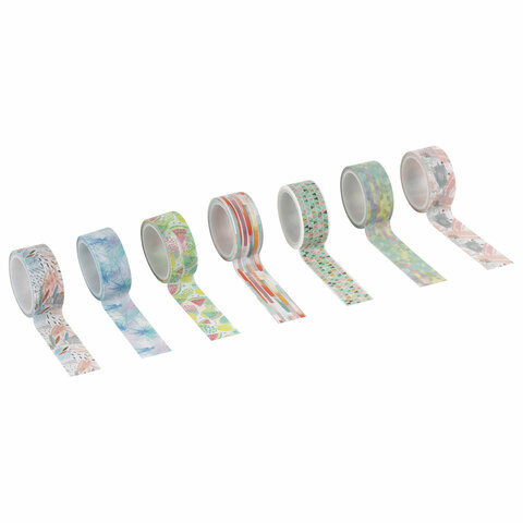 Клейкие WASHI-ленты для декора "Микс №1", 15 мм х 3 м, 7 цветов, рисовая бумага, ОСТРОВ СОКРОВИЩ, 661709