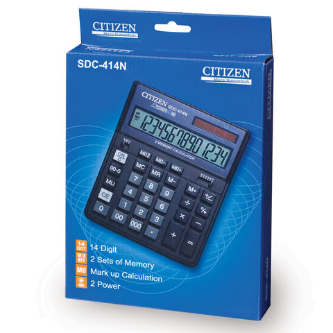 Калькулятор настольный CITIZEN SDC-414N (204х158 мм), 14 разрядов, двойное питание