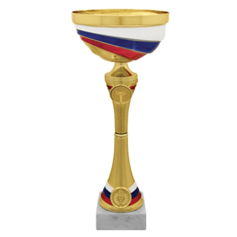 Кубок металлический "Верослав" (120х120х300 мм), основание мрамор, "золото"/триколор, стем красный, 8192-300-000