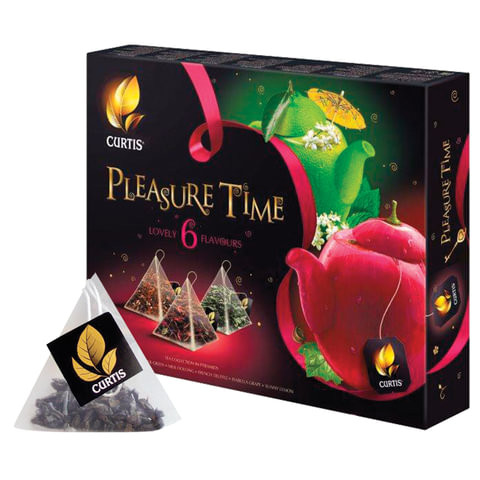 Чай CURTIS (Кёртис) "Pleasure Time", набор 30 пирамидок по 1,5 г, ассорти 6 вкусов, 100272
