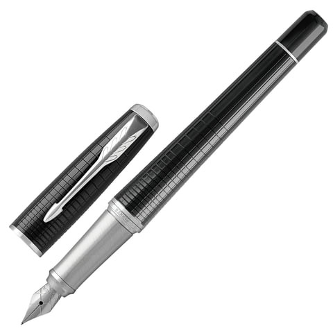 Ручка перьевая PARKER "Urban Premium Ebony Metal CT", корпус черный глянцевый лак с гравировкой, хромированные детали, синяя, 1931613