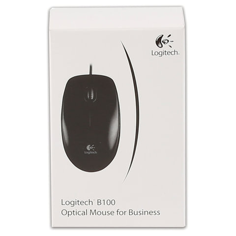 Мышь проводная LOGITECH B100, USB, 2 кнопки + 1 колесо-кнопка, оптическая, черная, 910-003357